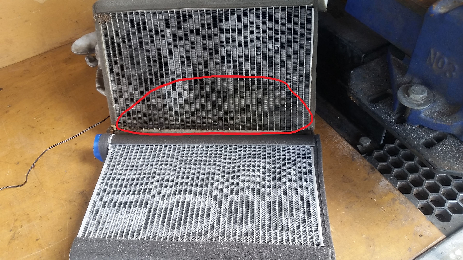 Subaru Forester evaporator leak area marked beside a replacement | atmechanical | Perth